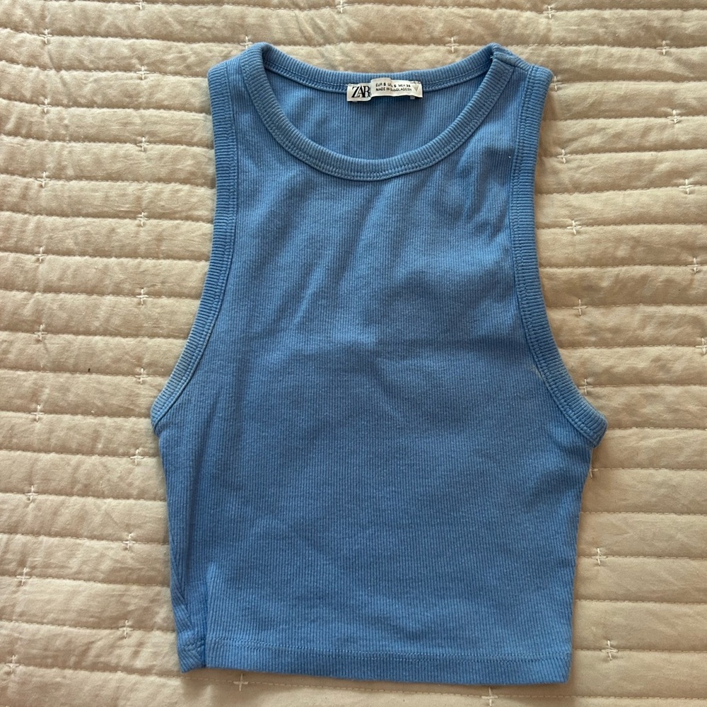 Zara Blue Fitted Crop Tank Top